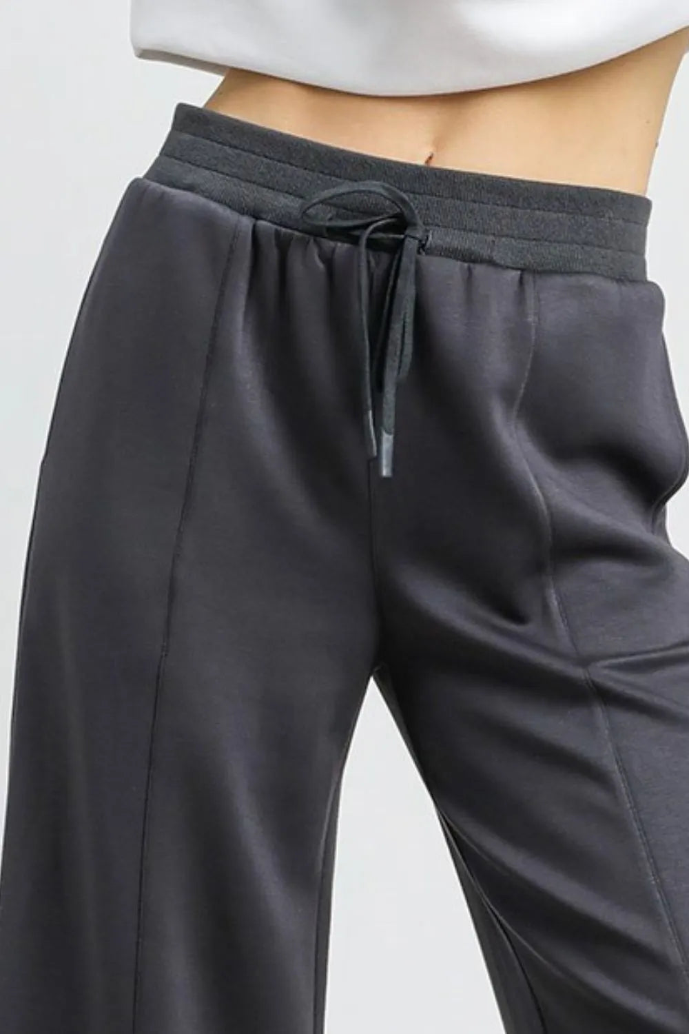 Dark Gray Umgee Drawstring Wide Leg Cropped Pants