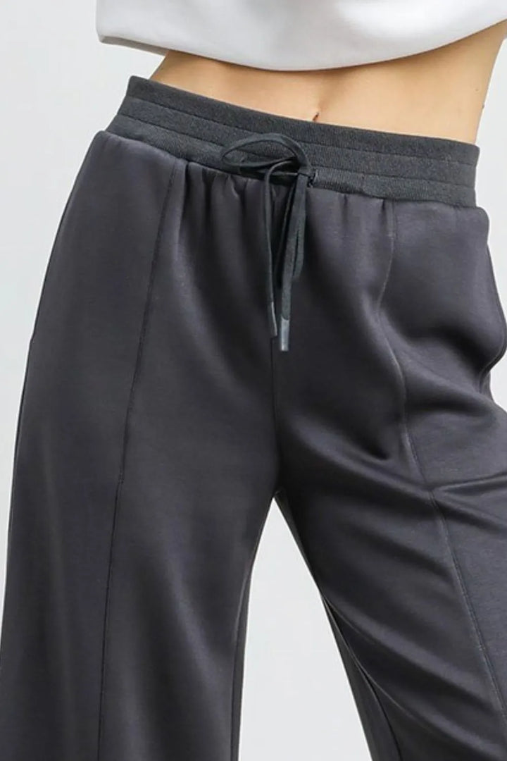 Dark Gray Umgee Drawstring Wide Leg Cropped Pants