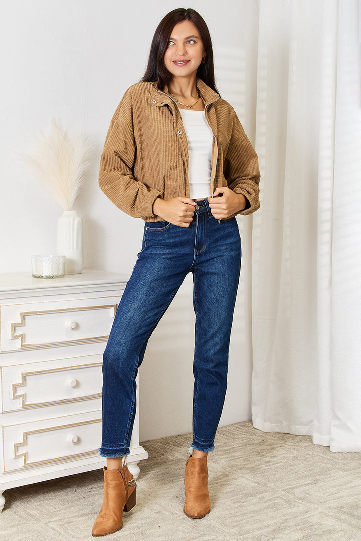 Camel Perfee Long Sleeve Dropped Shoulder Jacket