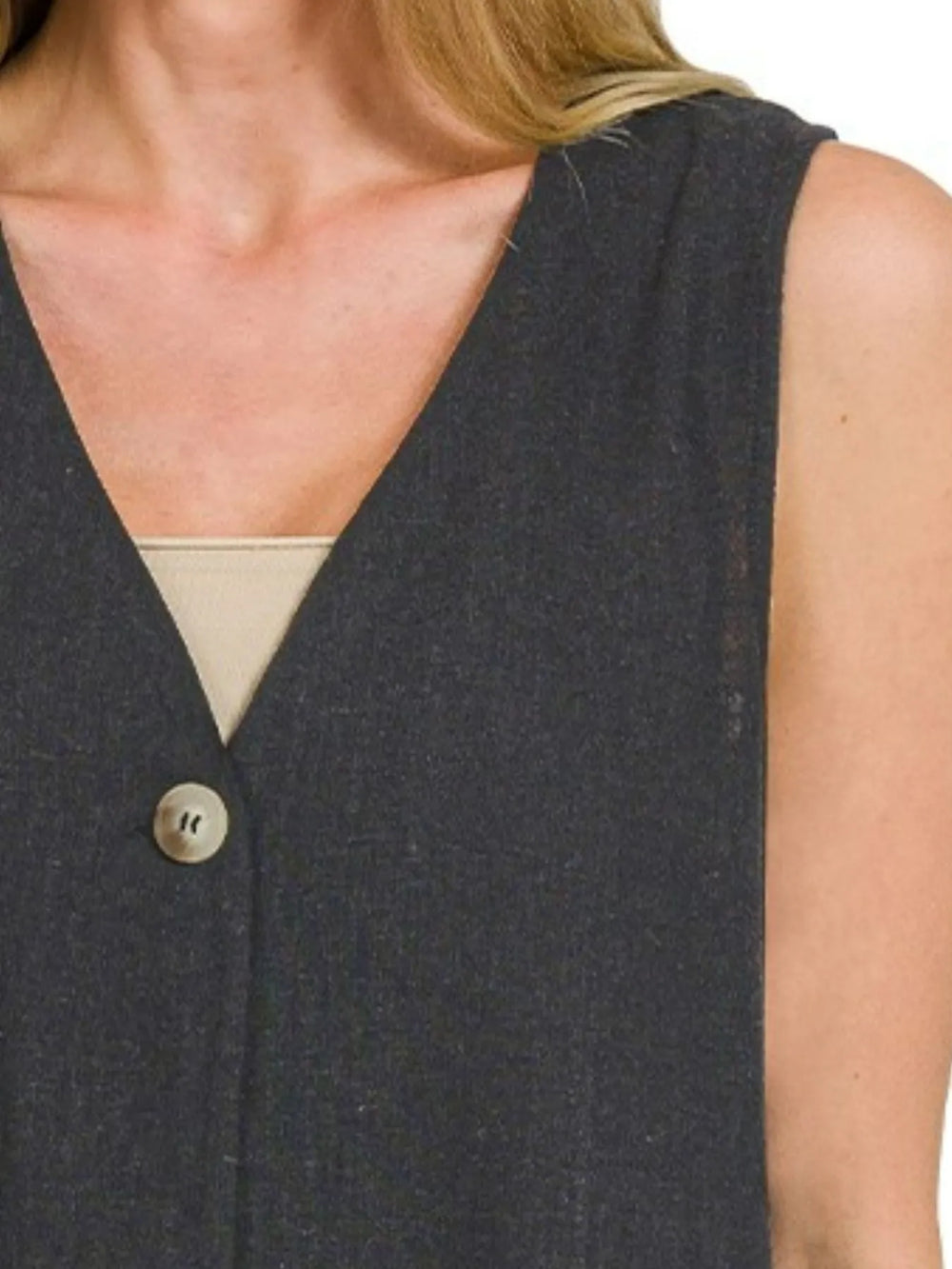 Black Zenana Side Slit Button Front Vest