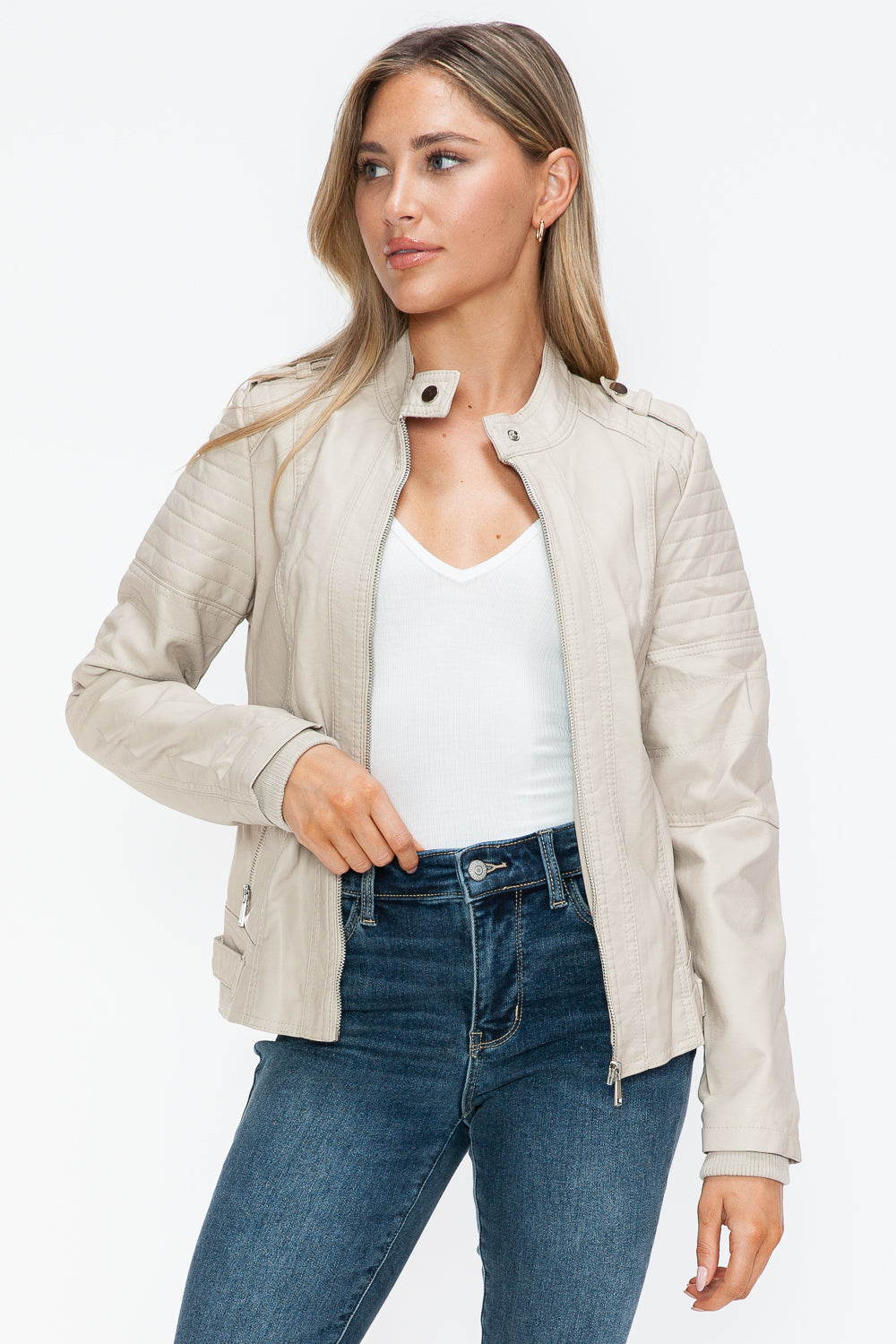 Snobbish Pu Leather Biker Jacket With Side Zip Pockets 1