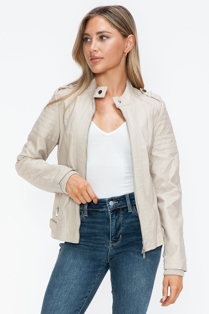 Snobbish Pu Leather Biker Jacket With Side Zip Pockets 1