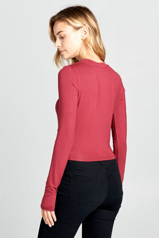 Kelly Green Round Neck Long Sleeve Knit Crop Top