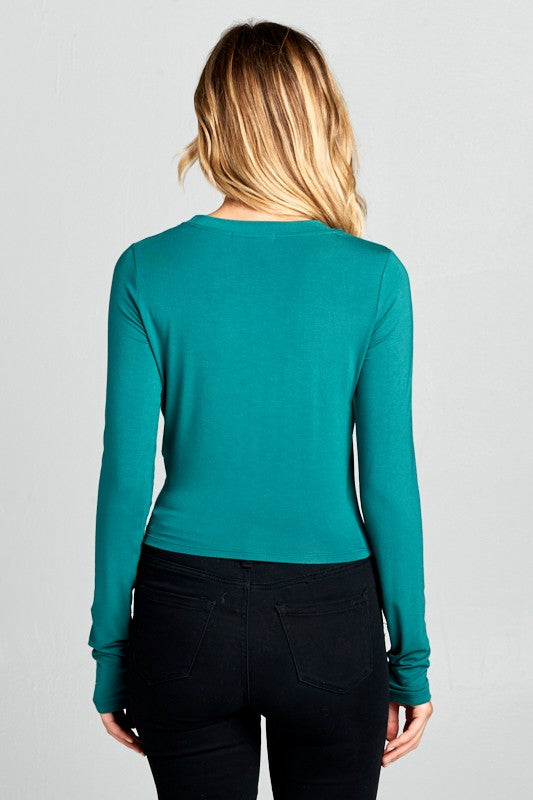 Round Neck Long Sleeve Knit Crop Top