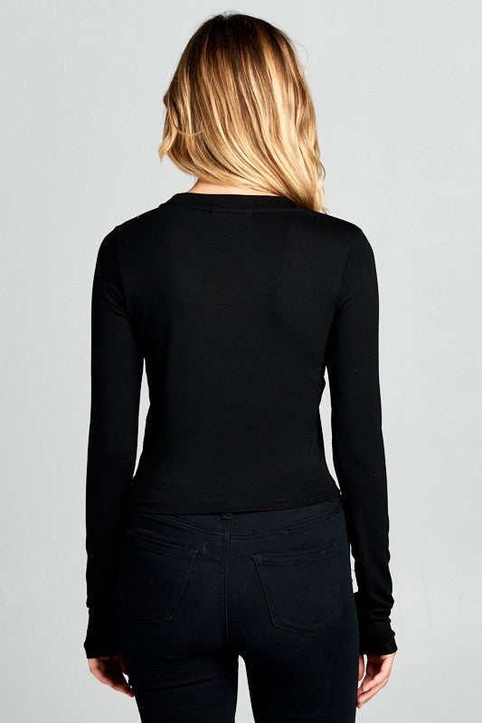 Round Neck Long Sleeve Knit Crop Top