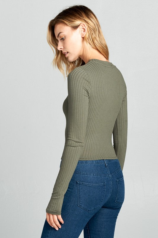 Ol Round Neck Long Sleeve Knit Crop Top 2