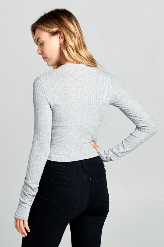 Round Neck Long Sleeve Knit Crop Top 2