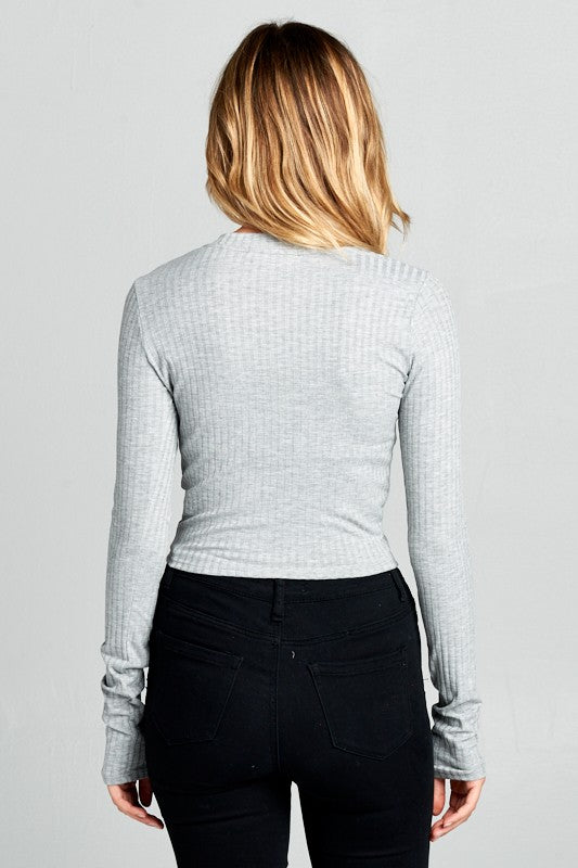 Round Neck Long Sleeve Knit Crop Top 2