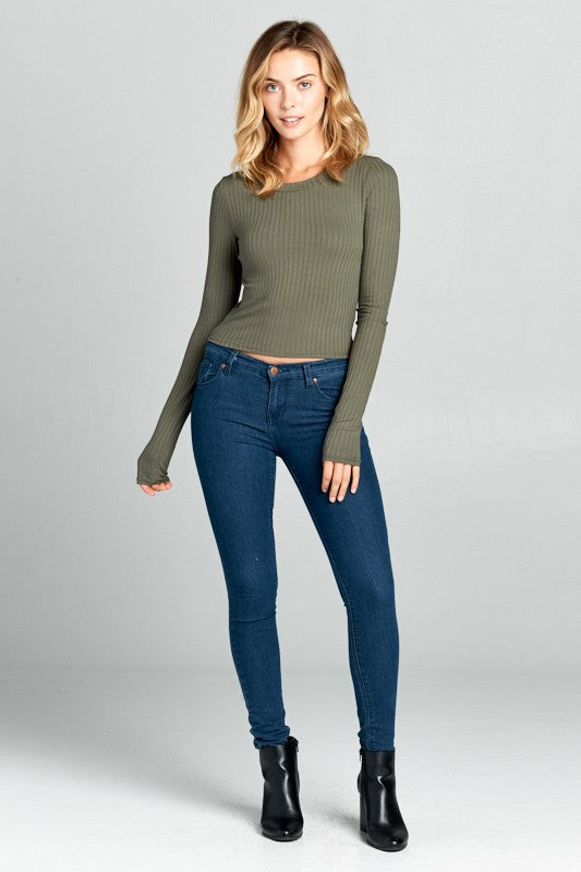 Ol Round Neck Long Sleeve Knit Crop Top 2