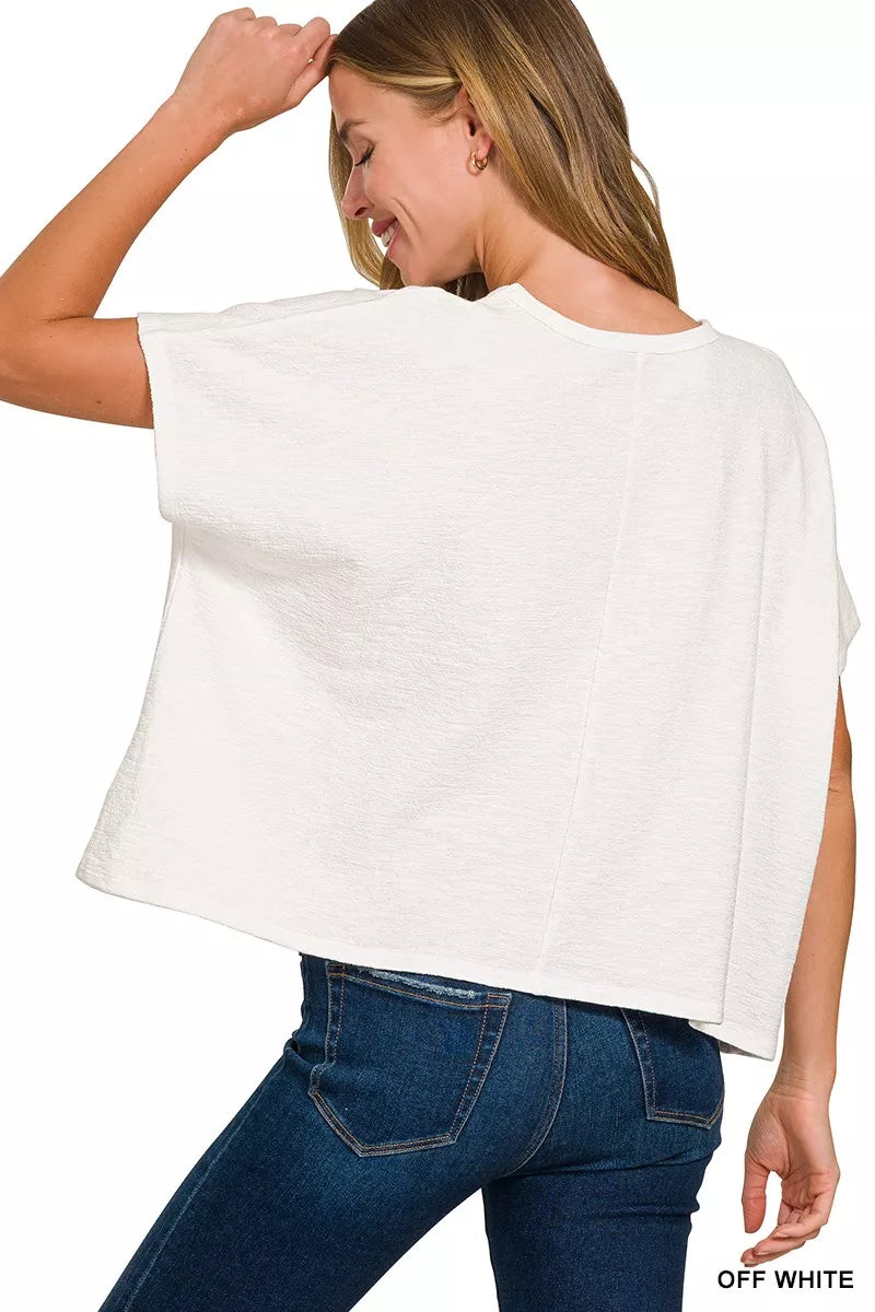 White Zenana Cotton Slub Oversized Tee 1