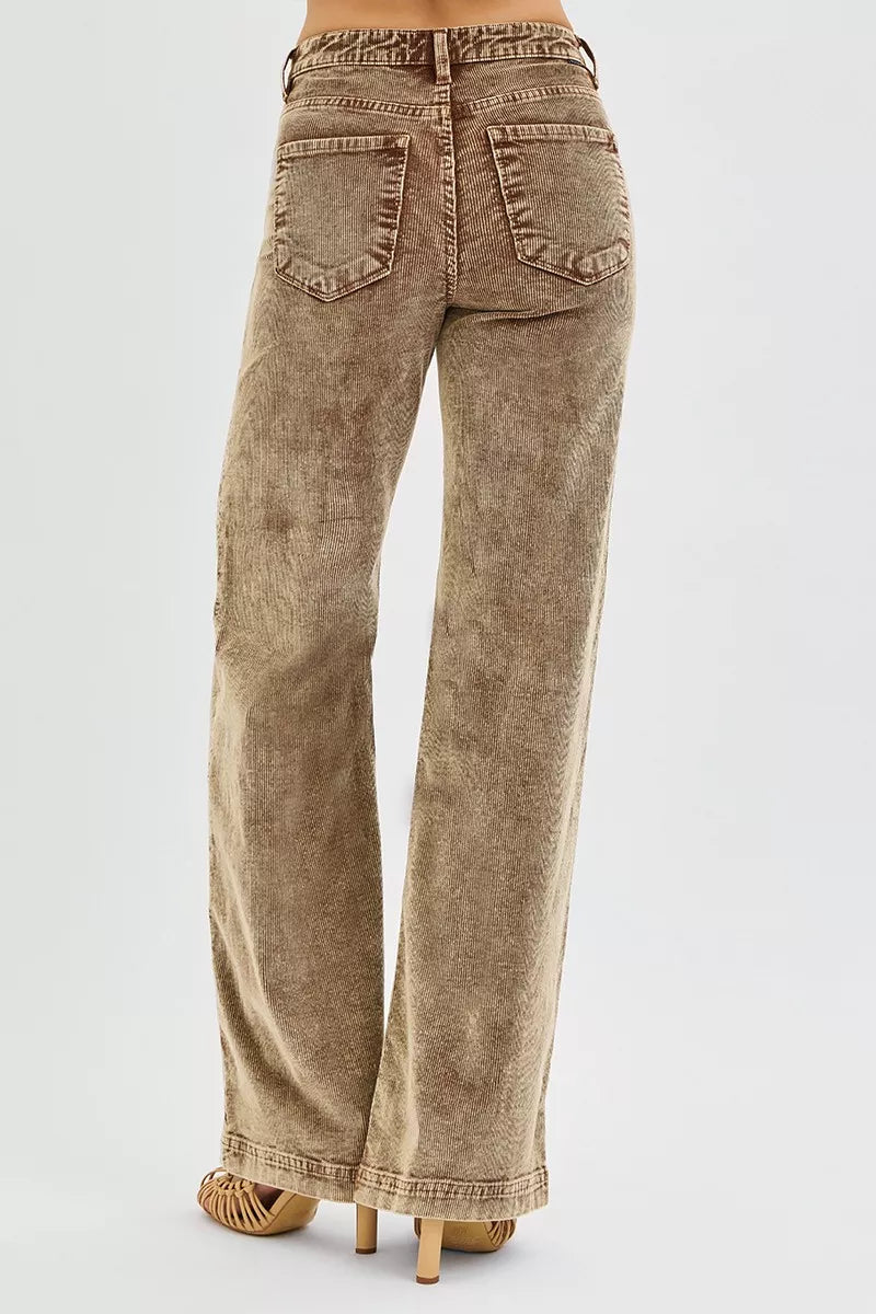 Mocha Risen High Rise Wide Leg Corduroy Jeans