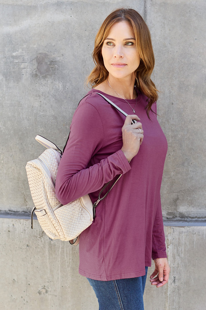 Dark Gray Basic Bae Full Size Round Neck Long Sleeve Top