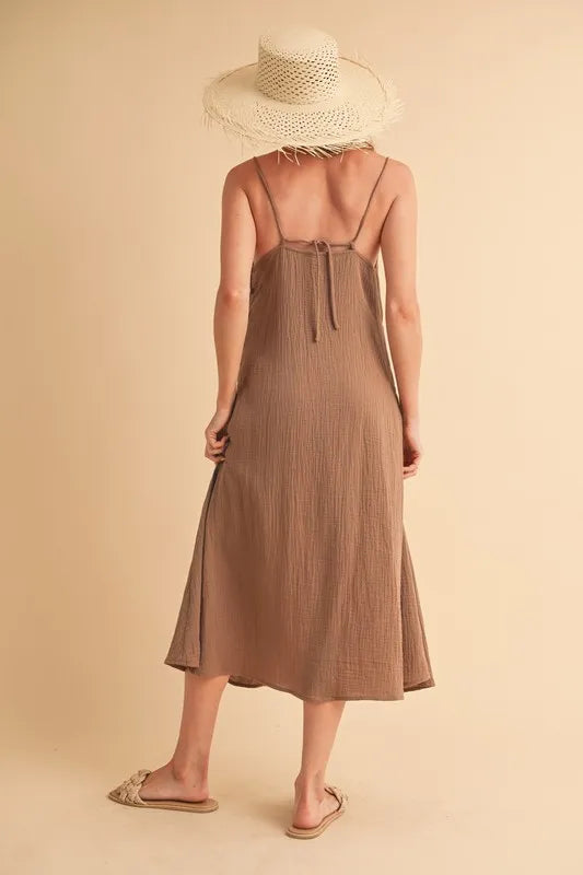 Aemi Co Side Button Midi Cami Dress