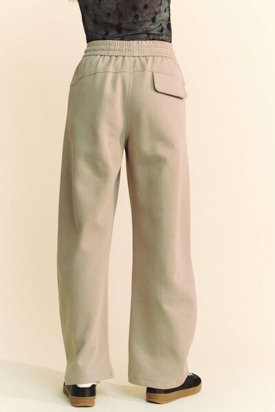 Khaki Davi Dani Drawstring Wide Leg Sweatpants