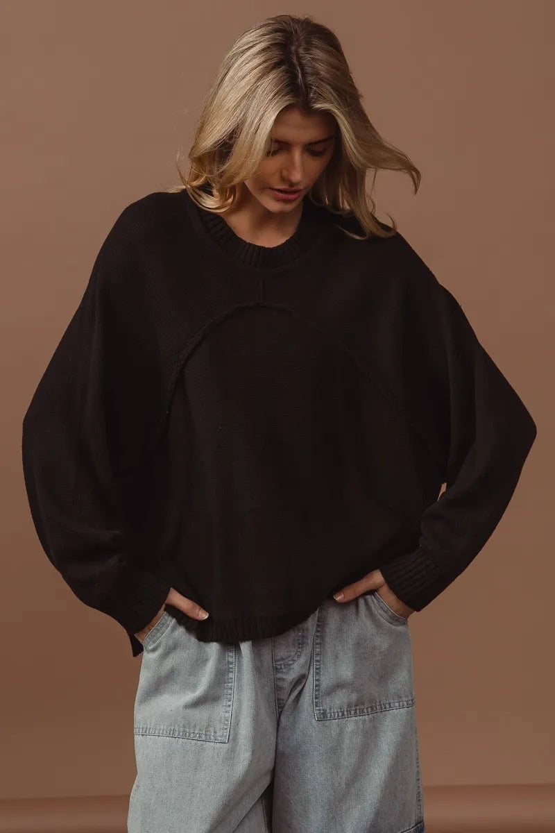 Black Bibi Raw Edge Arch Detailed Knit Top