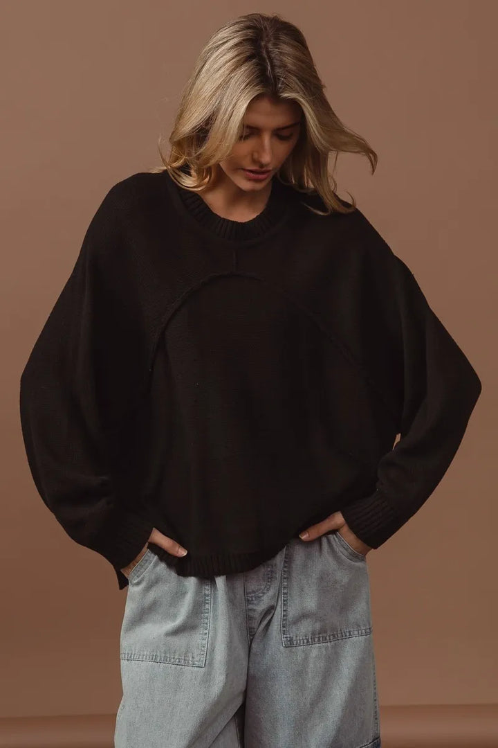 Black Bibi Raw Edge Arch Detailed Knit Top