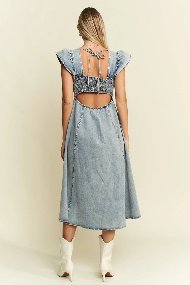 Denim Blue Jade By Jane Full Size Ruffled Denim Midi Dress Plus Size