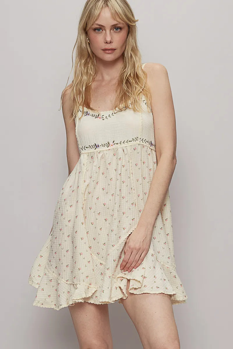 Cream Pol Ruffled Hem Floral Print Cami Mini Dress