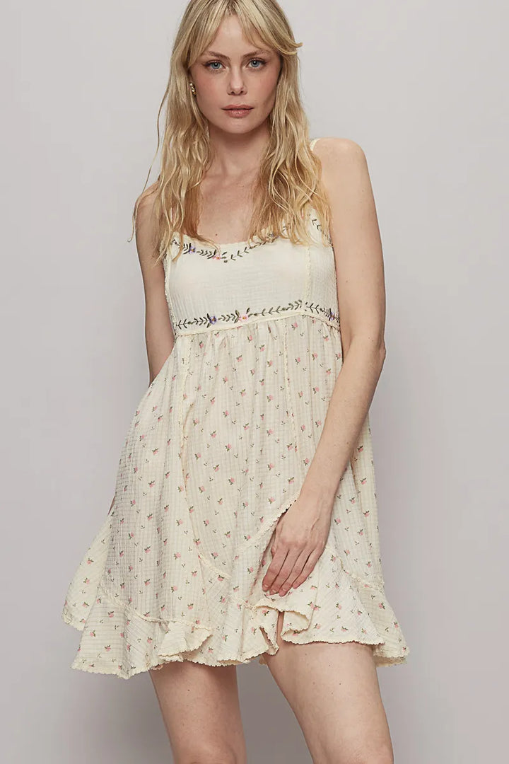 Cream Pol Ruffled Hem Floral Print Cami Mini Dress