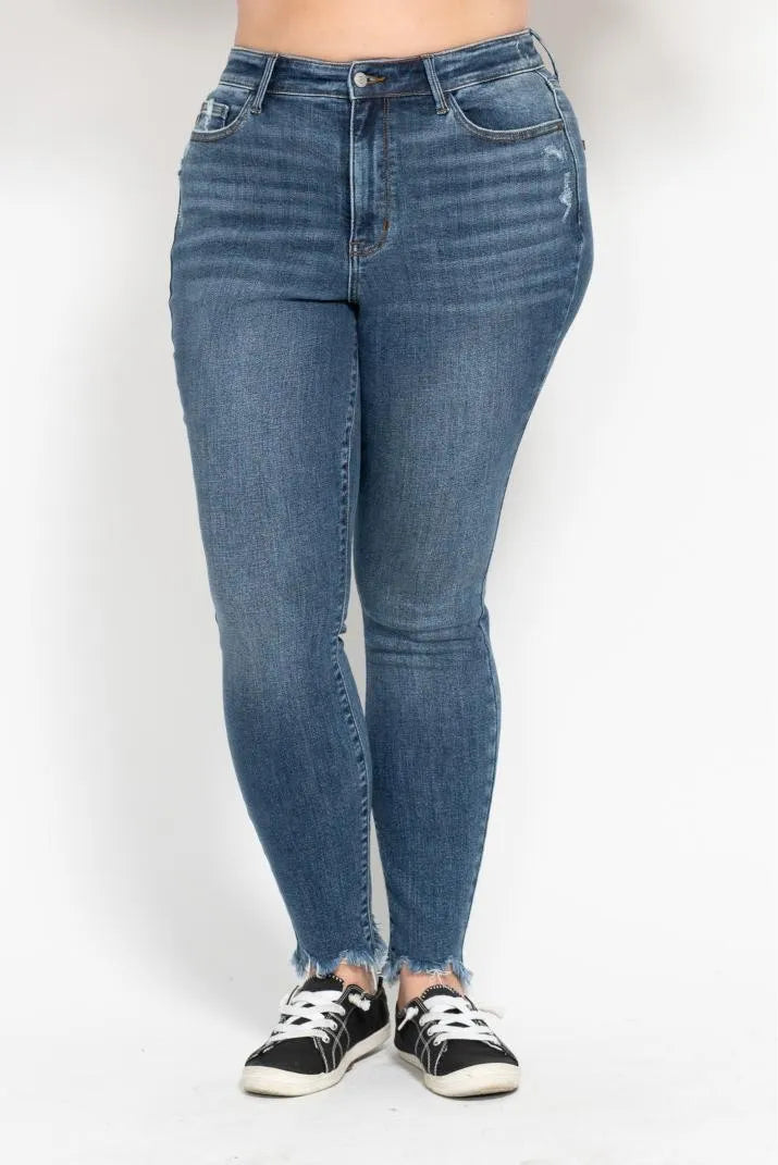 Judy Blue Plus Size High Waist Skinny With Destroy Shark Bit Hem