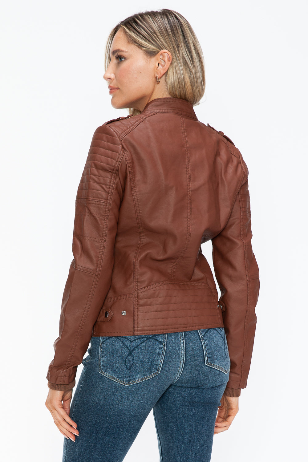 Brandy Snobbish Pu Leather Biker Jacket With Side Zip Pockets 4