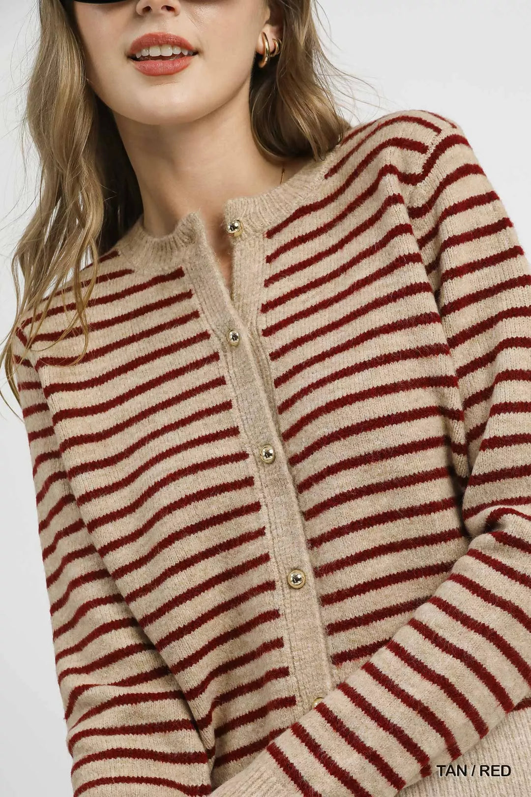 Umgee Striped Button Up Knit Cardigan