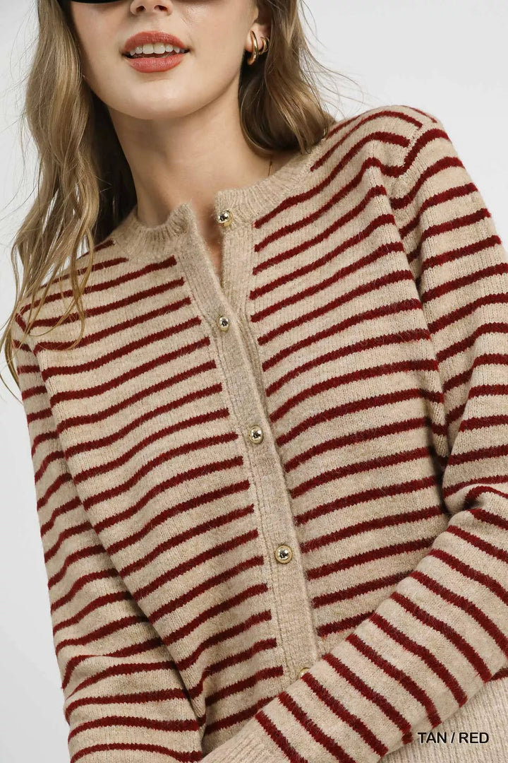 Umgee Striped Button Up Knit Cardigan
