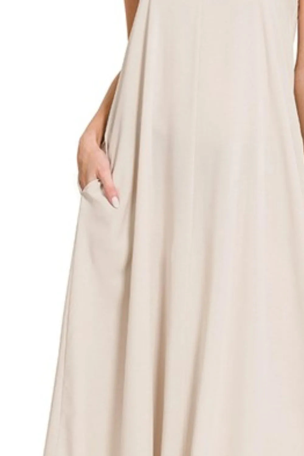 Sand Beige Zenana Woven Arc Hem Cami Dress With Flowy Pockets 4