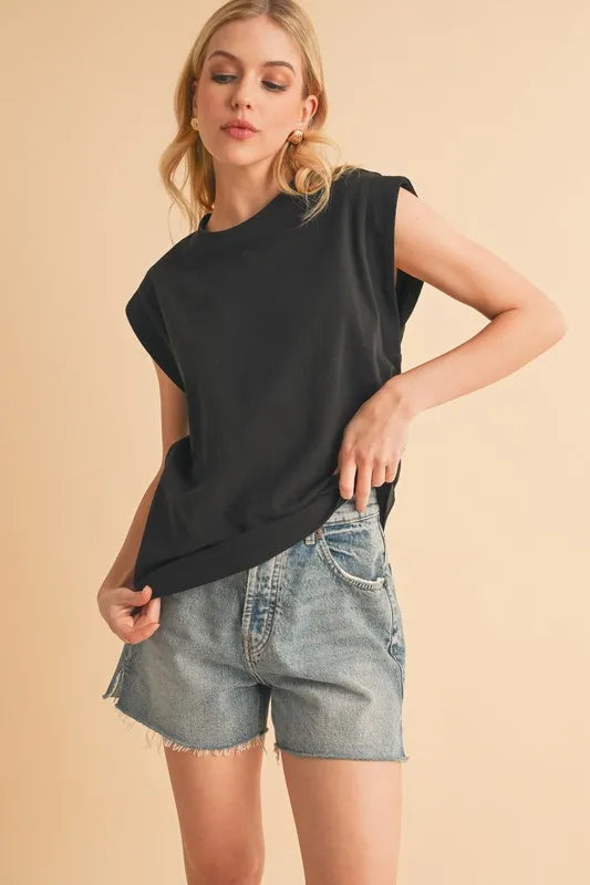 Black Aemi Co Solid Color Round Neck Sleeveless Top
