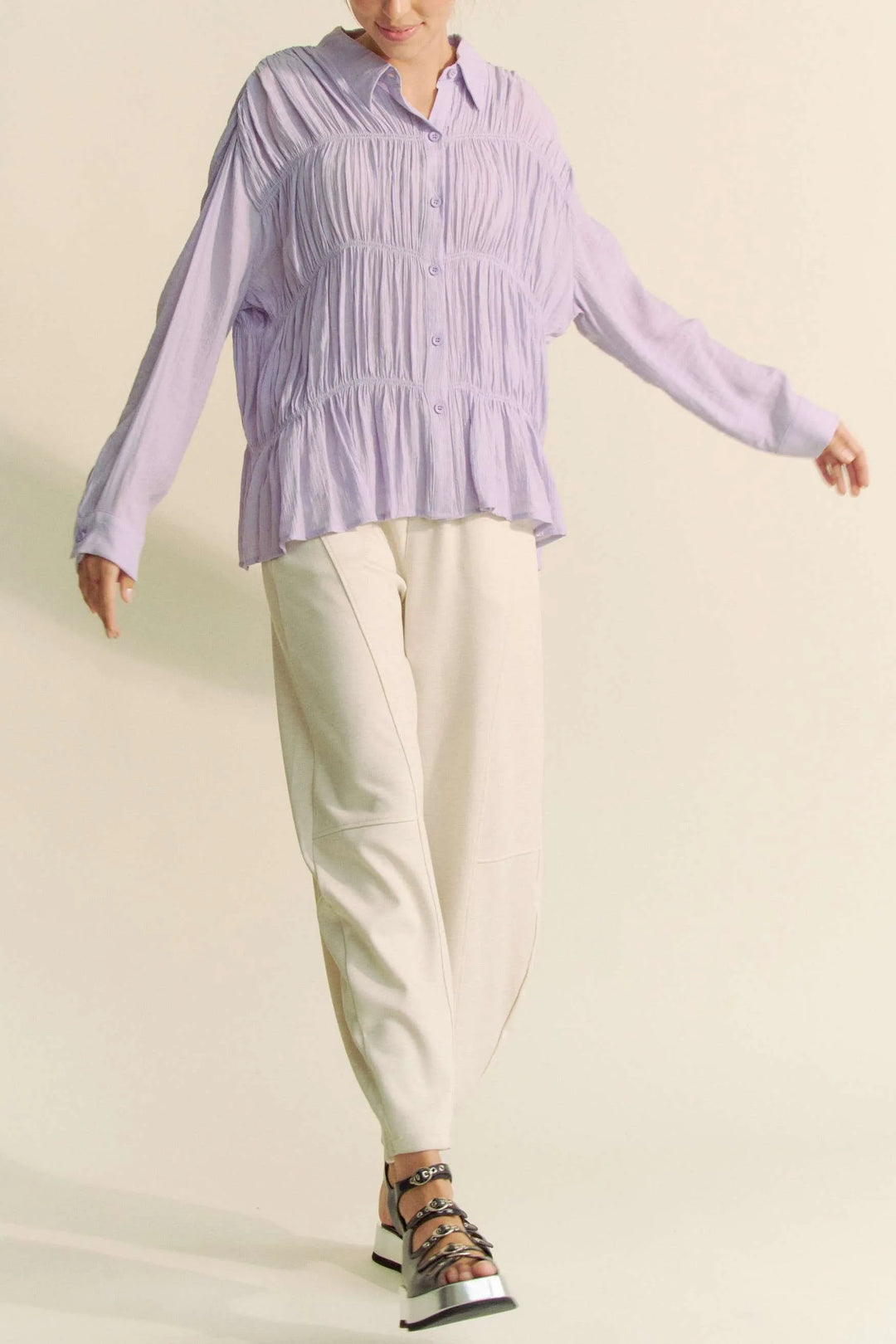 Davi Dani Ruched All Over Button Front Shirt 1