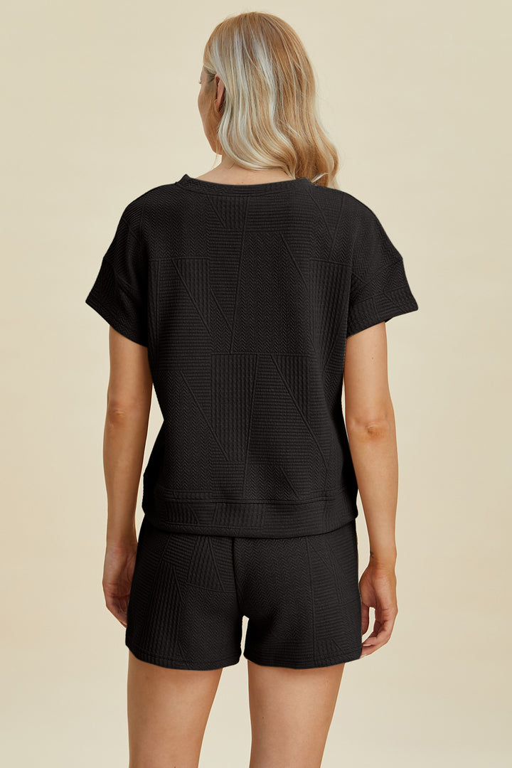 Brown Double Take Full Size Texture Short Sleeve Top And Shorts Set