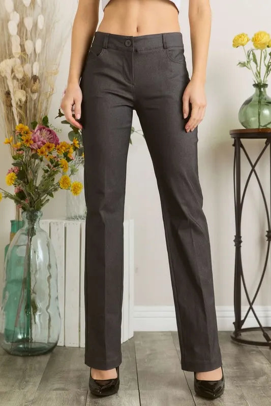 Charcoal Mittoshop Full Size Solid Color Pants With Pocket Plus Size 1