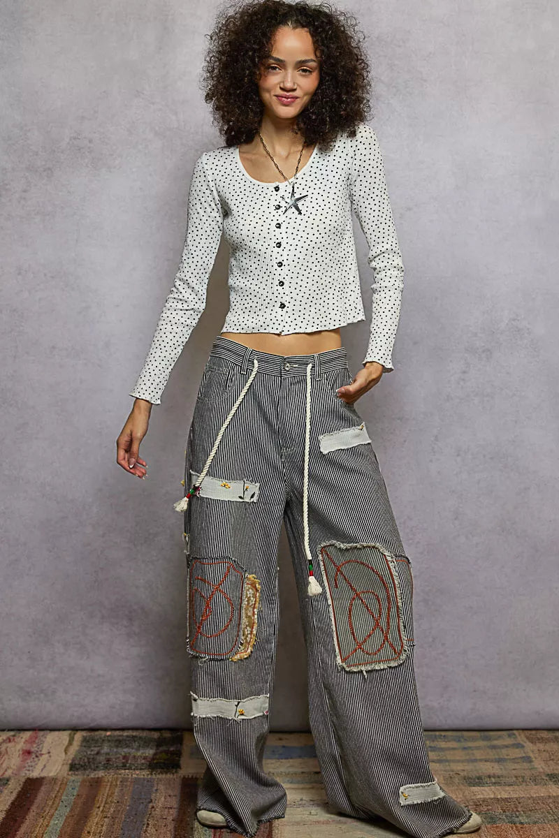 Pol Button Down Polka Dot Ribbed Cardigan