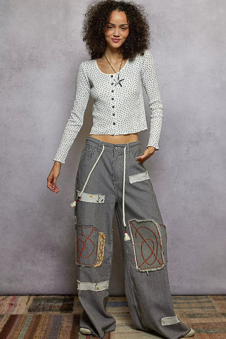 Pol Button Down Polka Dot Ribbed Cardigan