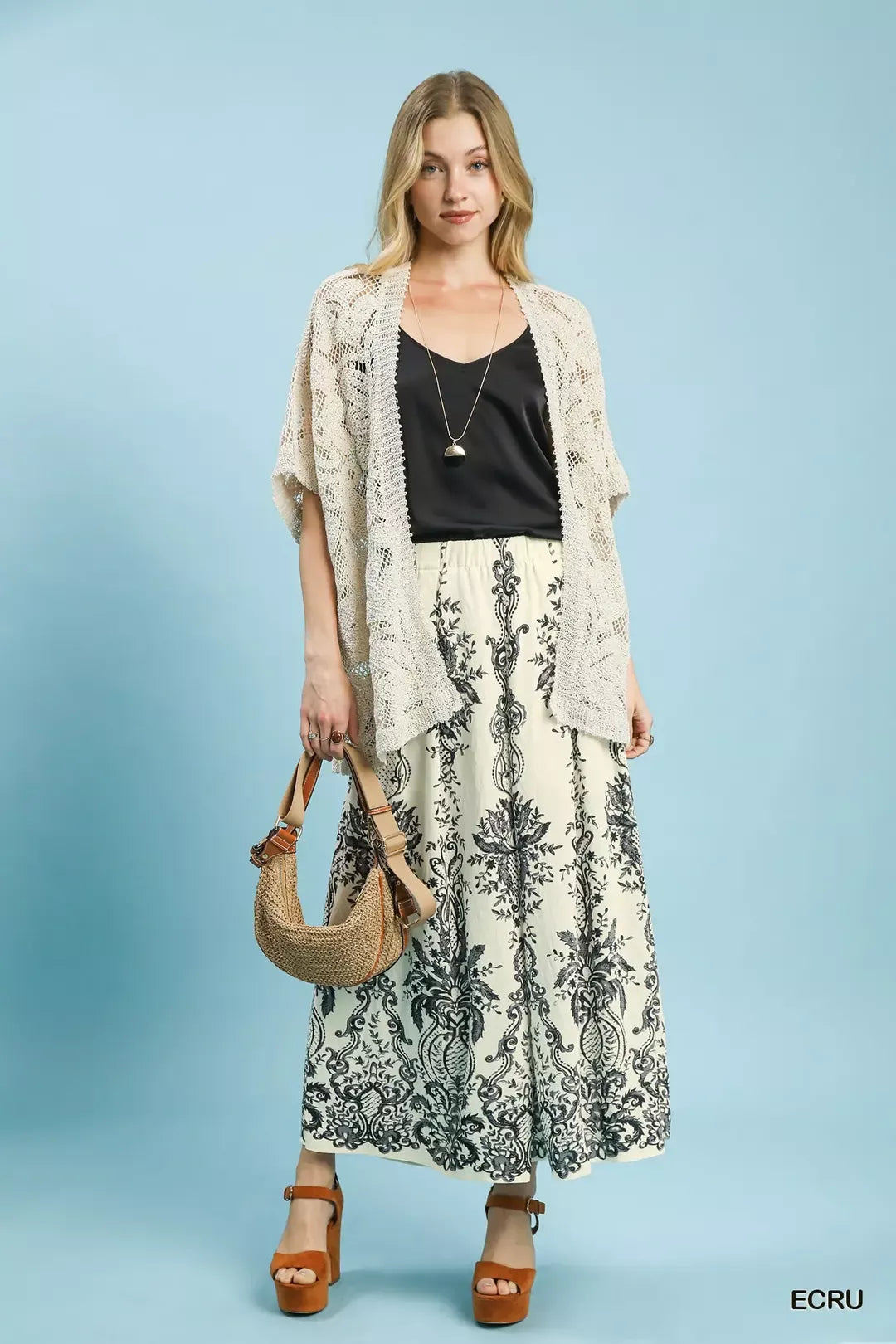 Umgee Border Print Wide Leg Pants