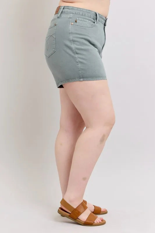 Judy Blue Full Size Hw Garment Dyed Back Pkt Embroidery Shorts Plus Size