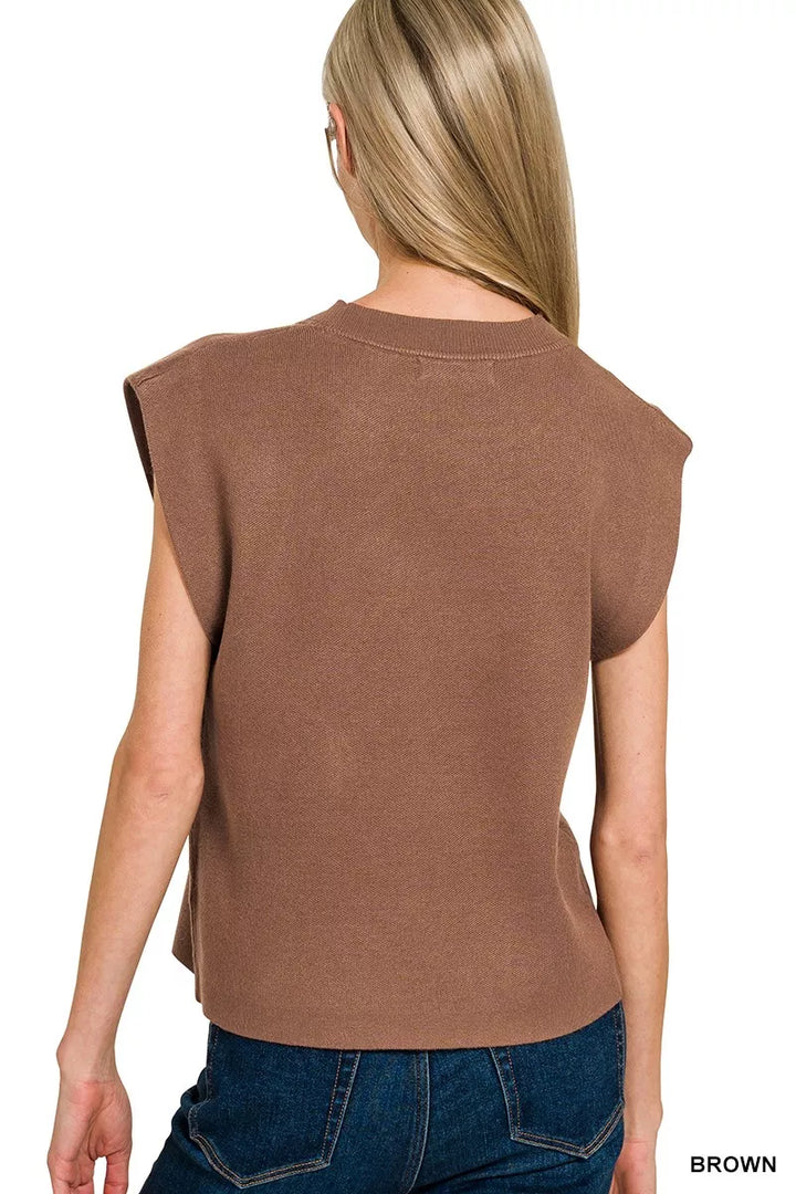 Brown Zenana Round Neck Viscose Sweater Vest 6