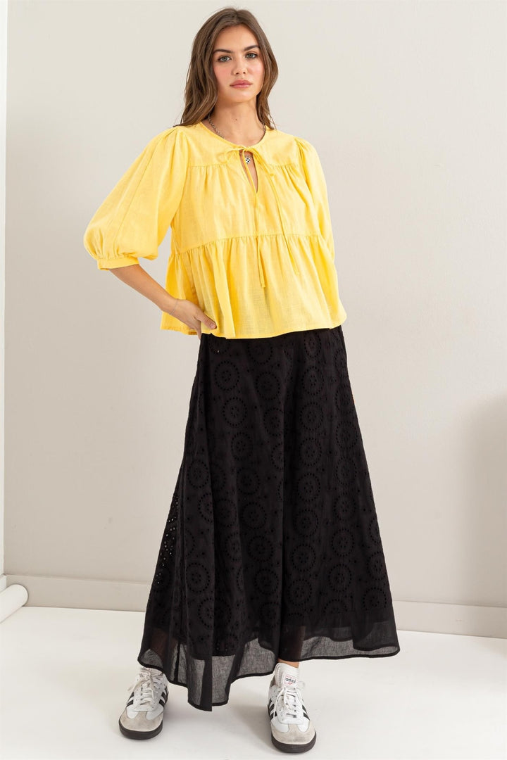 Hyfve Eyelet High Waist Midi Skirt