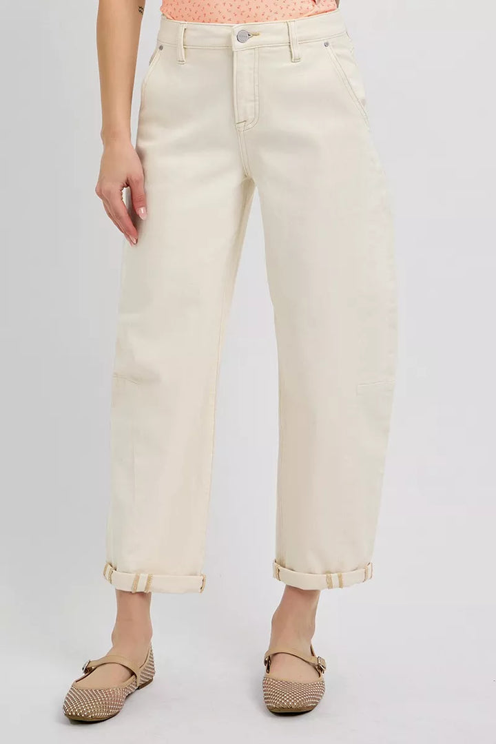 Ivory Risen High Rise Relaxed Barrel Cuffed Jeans