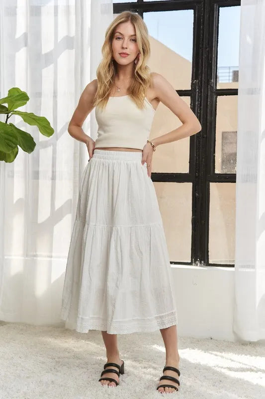 Off White Adora Elastic Waistband Tiered Midi Skirt 4