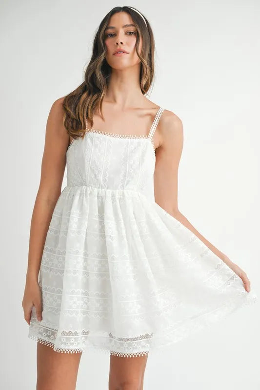 Off White Mable Eyelet Lace Babydoll Mini Cami Dress