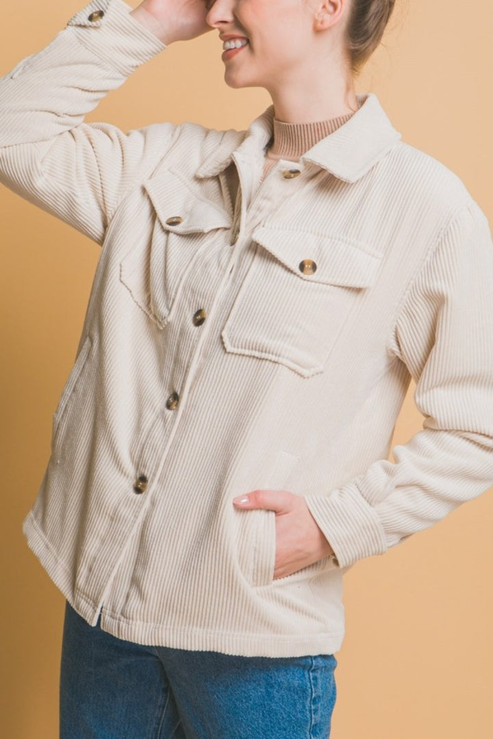 Love Tree Corduroy Button Up Jacket With Sherpa Inside 1
