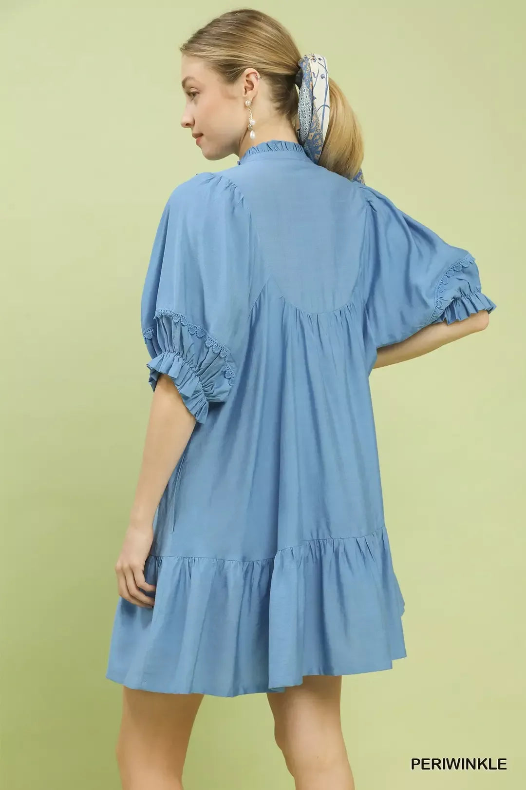 Periwinkle Umgee Smocked Bib Ruffle Hem Babydoll Dress 1