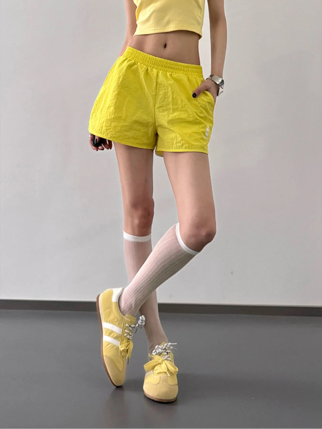 Sky Blue Elastic Waist Cotton Linen Shorts