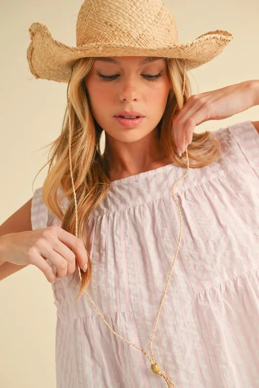 Aemi Co Ruched Striped Round Neck Sleeveless Top 2