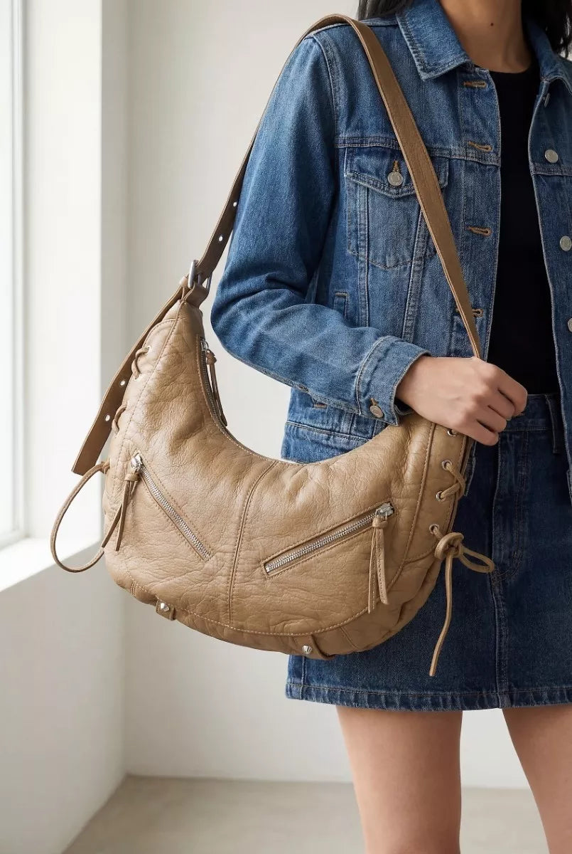 Fame Larger Leather Crescent Shoulder Bag