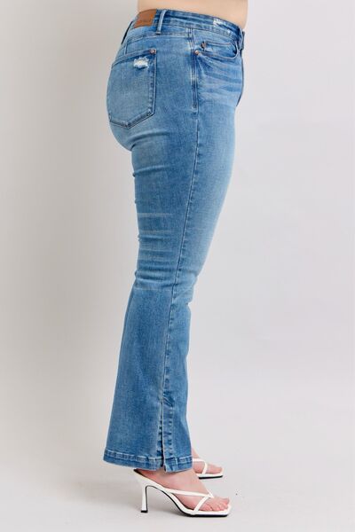 Medium Judy Blue Hw Tummy Control Vintage Wash Side Slit Slim Boot Jeans