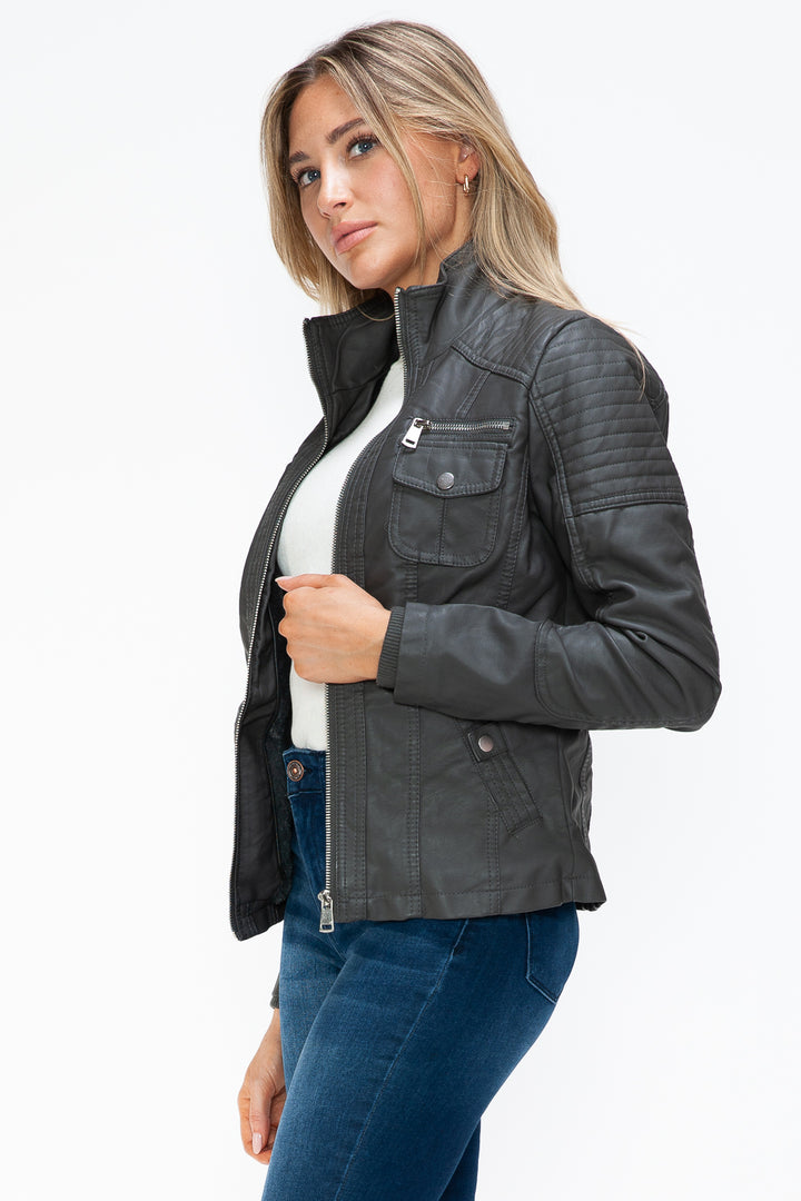 Ymi Removable Faux Layered Multi Pocket Jacket With Fuzzy Hood 1