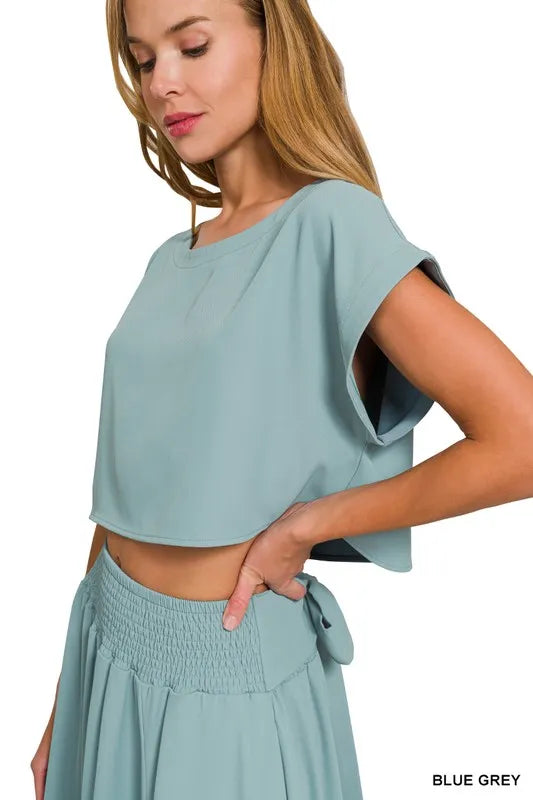 Zenana Heavy Woven Span Crop Tee Skirt Set 6