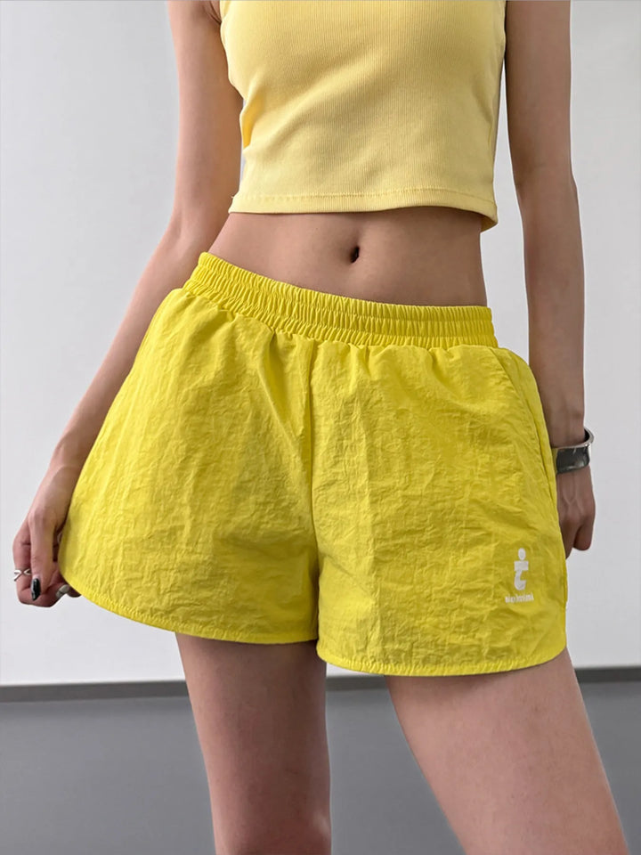 Lemon Yellow Elastic Waist Cotton Linen Shorts